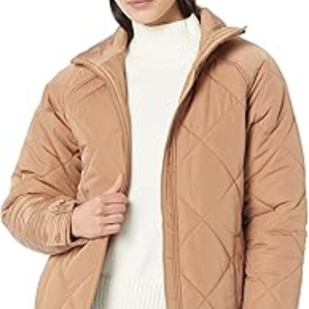 Amazon Essentials Women's Medium Camel Mid Length Puffer Coat